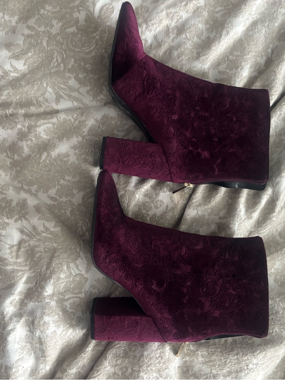 Jessica Simpson Velvet Embossed Ankle Boots - Burgundy